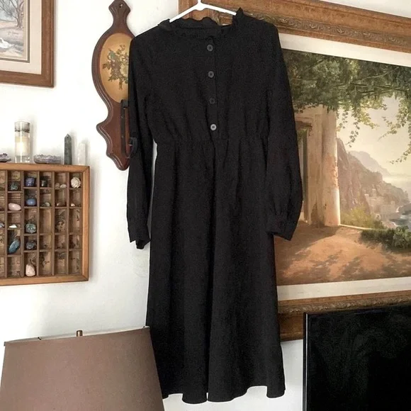 Dresses | Vintage Cottagecore Acedemia Corduroy Black Midi Dress | Poshmark